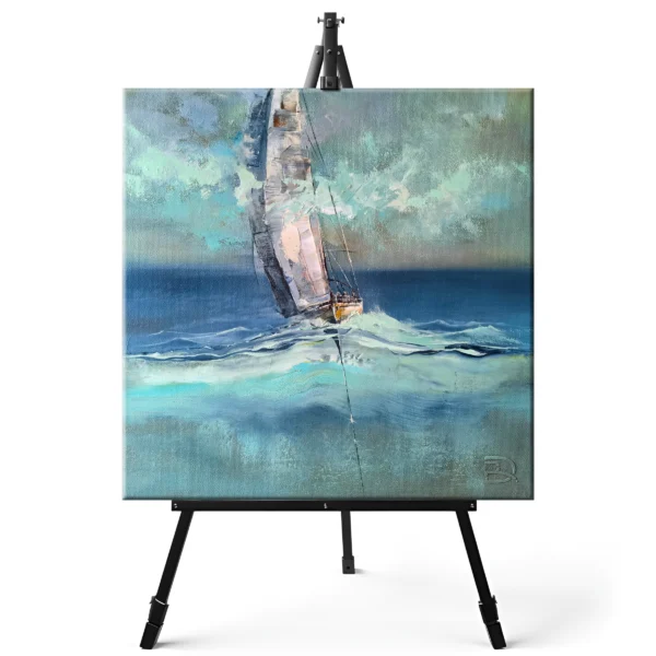 Šiuolaikinis paveikslas ant drobės su burlaiviu