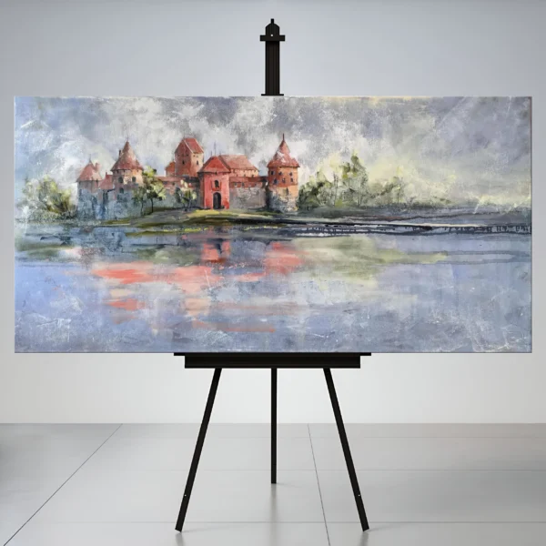 Šiuolaikinis tapytas paveikslas ant drobės Trakų pilis