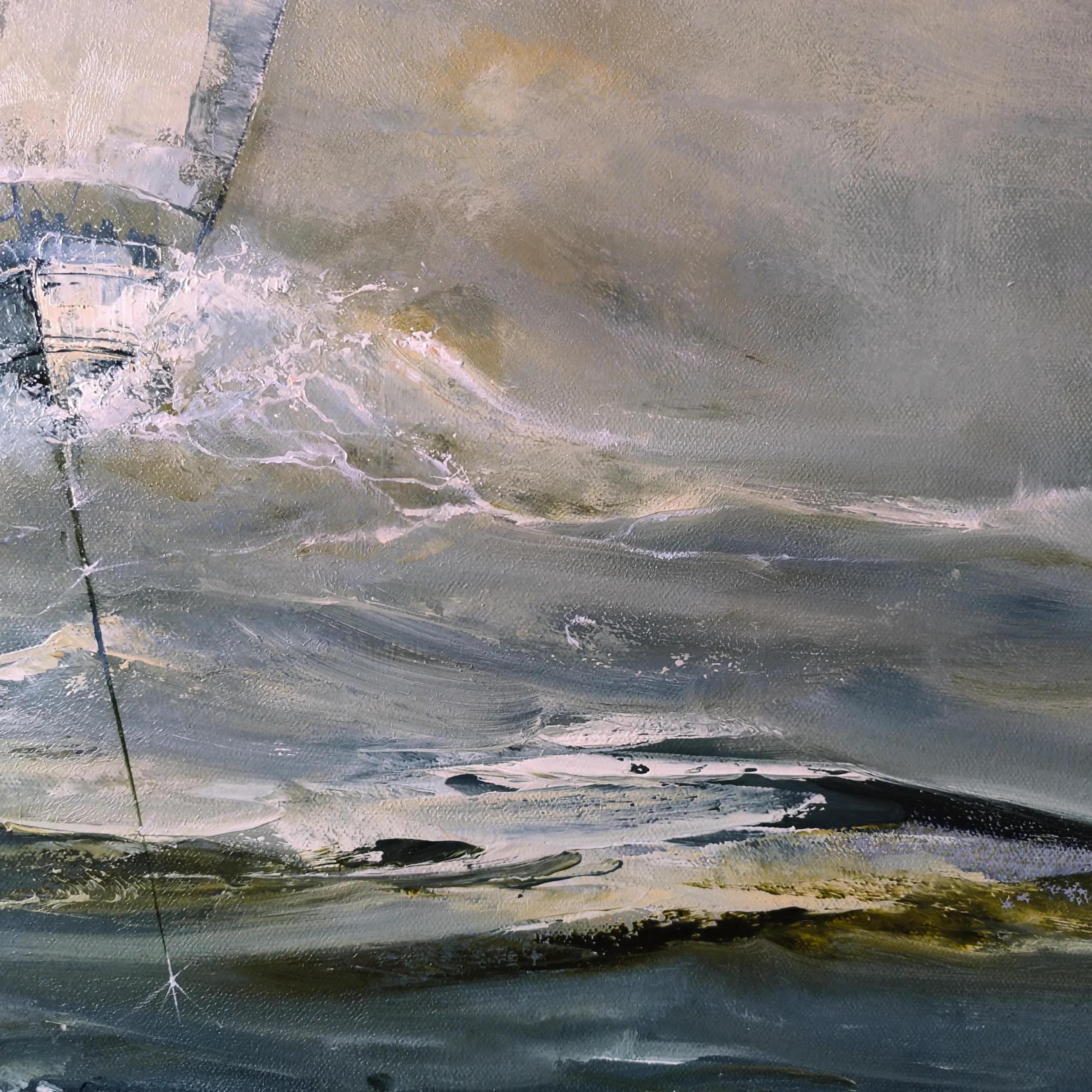 Detail of the painting “Angel Wing” with soft brushstrokes and layered texture