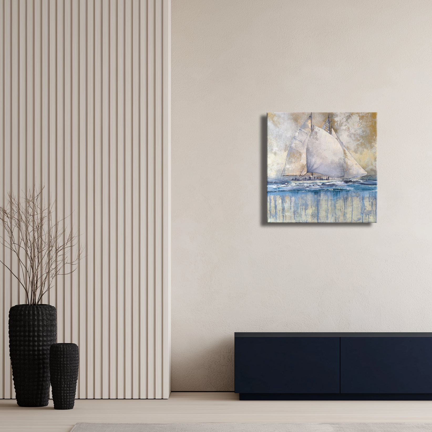 „Vėjo kryptimi“ giclée reprodukcija ant drobės 50x50 cm moderniame interjere